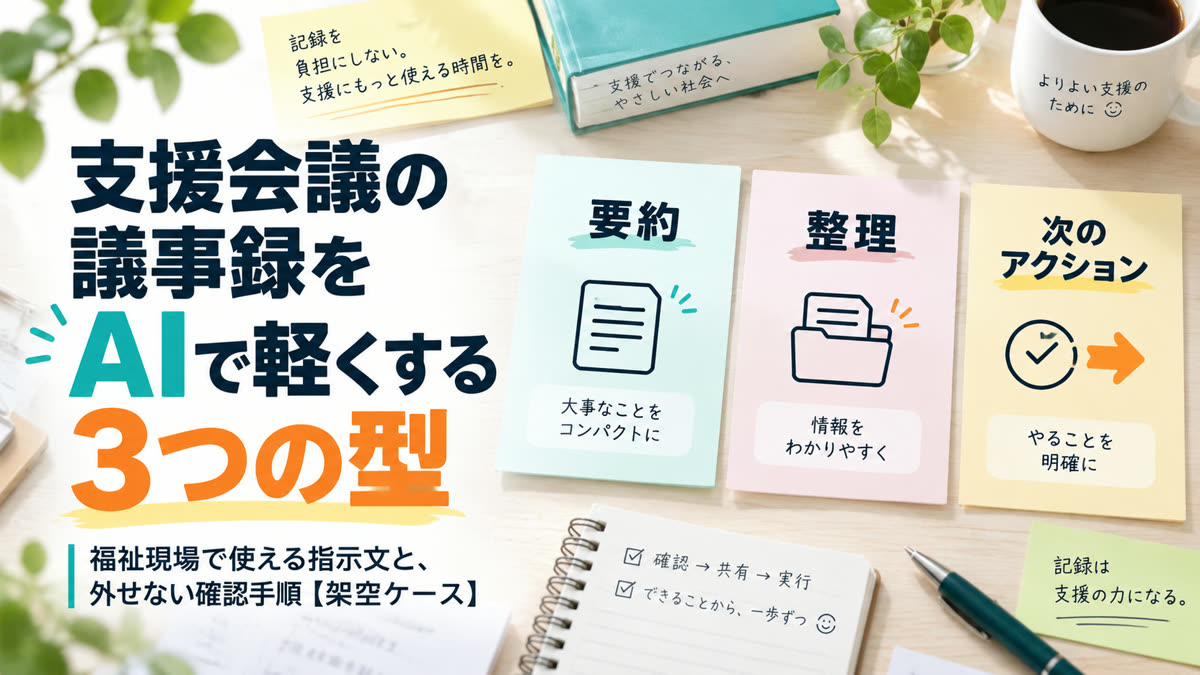 支援会議の議事録をAIで軽くする3つの型|福祉現場で使える指示文と、外せない確認手順